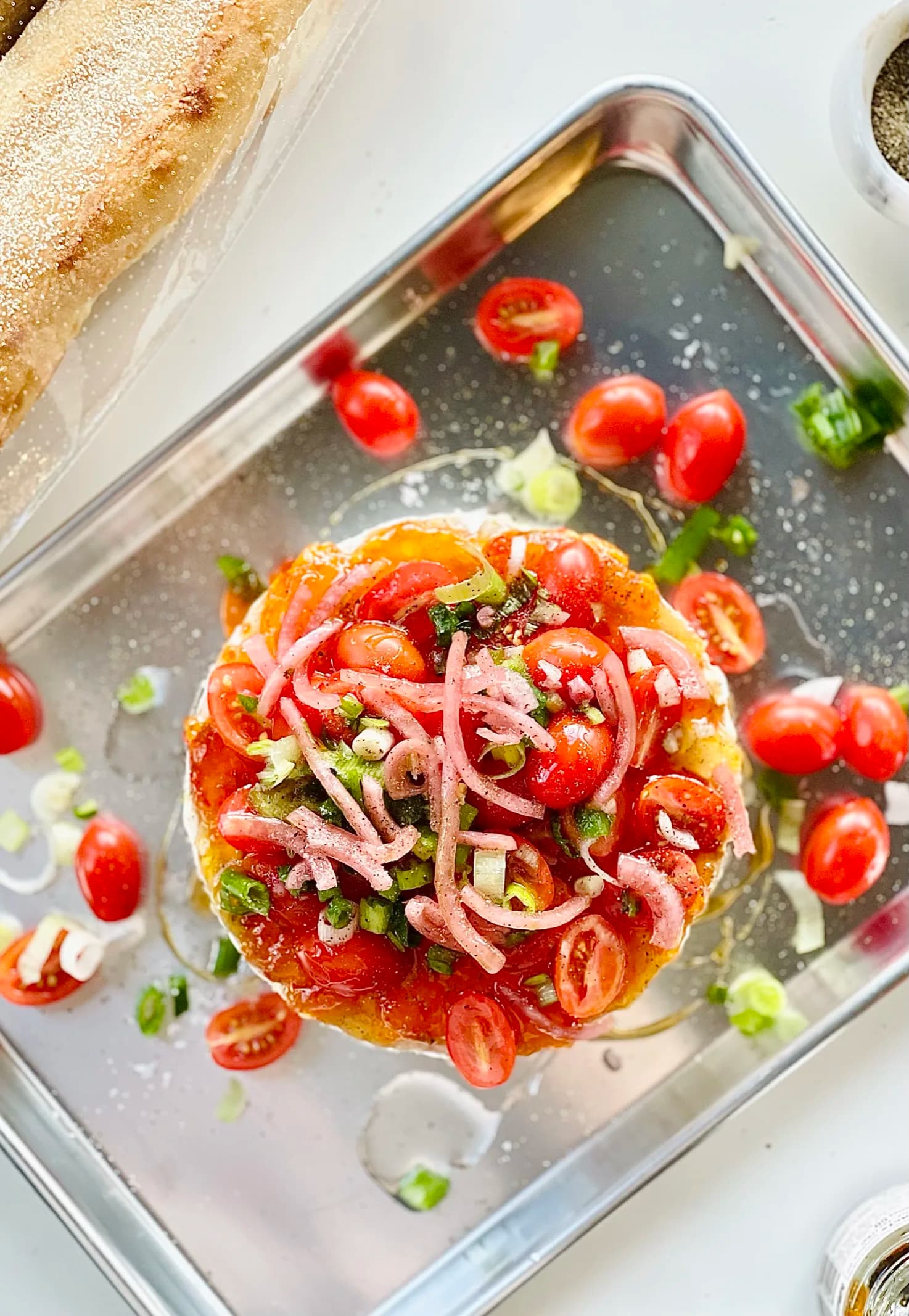 Picture for Baked Brie w/ Tomatoes, Pepper Jelly & Pickled Pink Onions