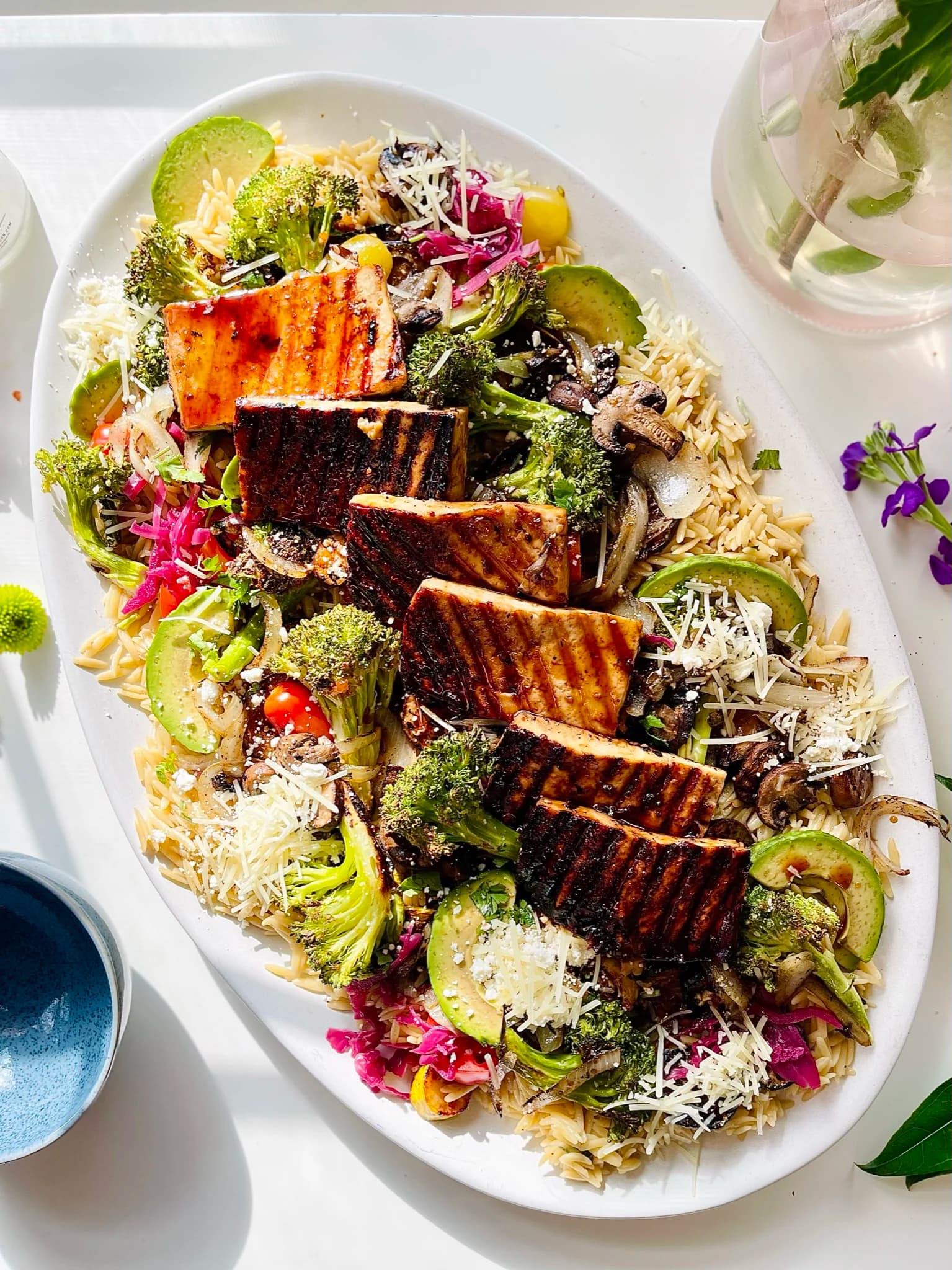 Picture for Soy-Ginger Marinated Tofu with Orzo & Veggie Salad Platter