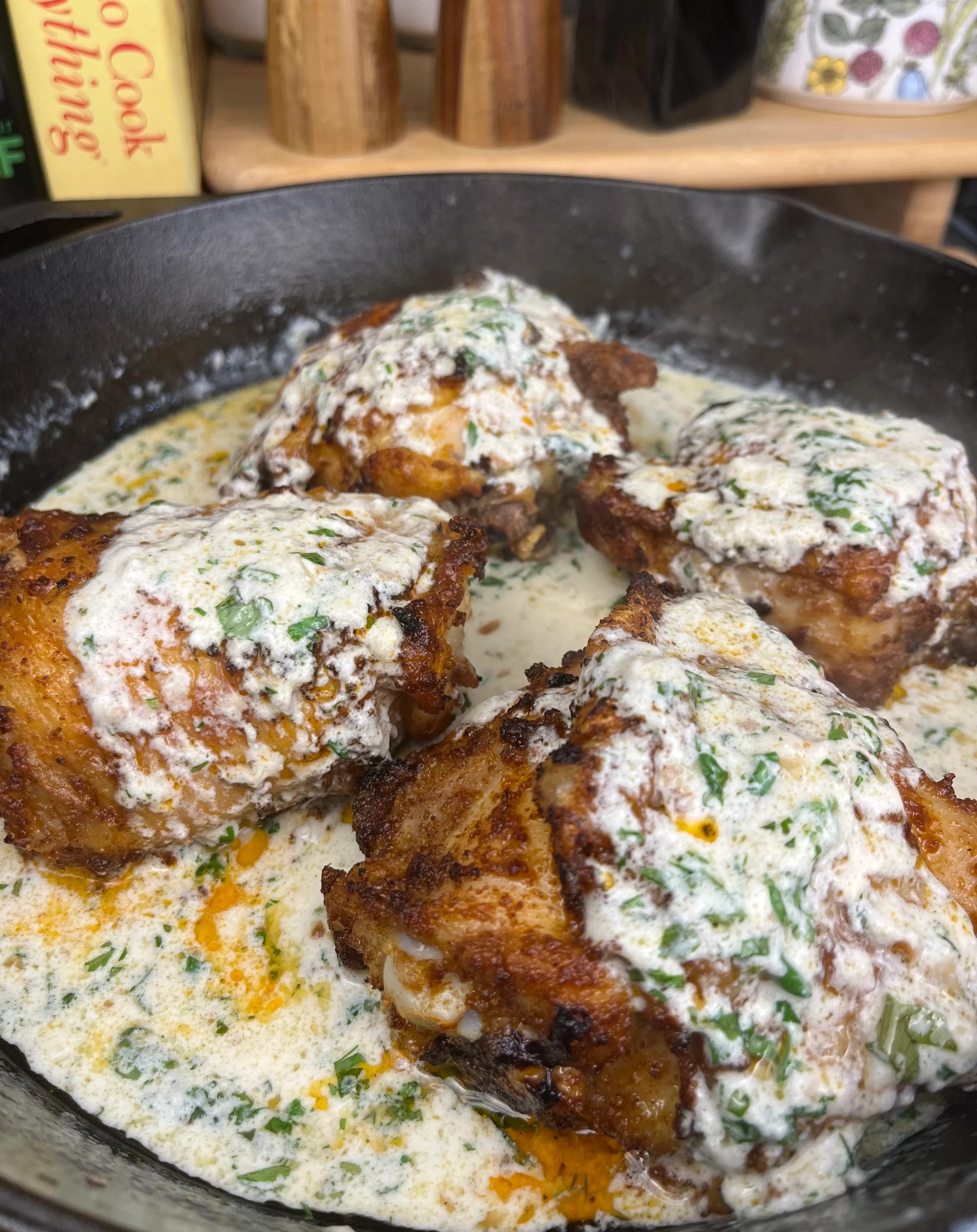 Picture for Air Fryer Chicken Thighs w Creamy Garlic Sauce 
