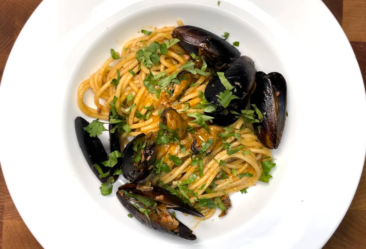 Picture of Mezcal and Chorizo Pasta with Mussels