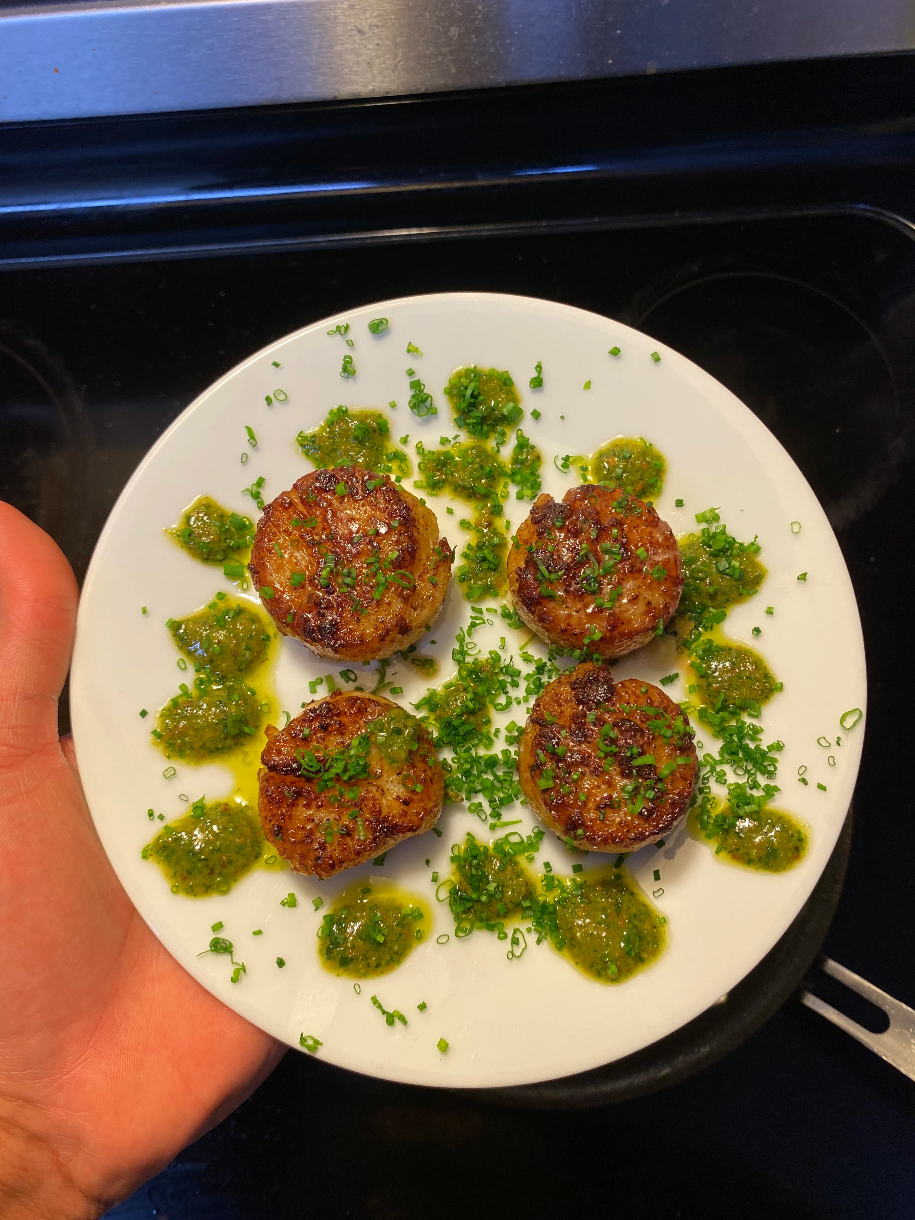 Picture for Pan Seared Scallops with Pesto and Chives