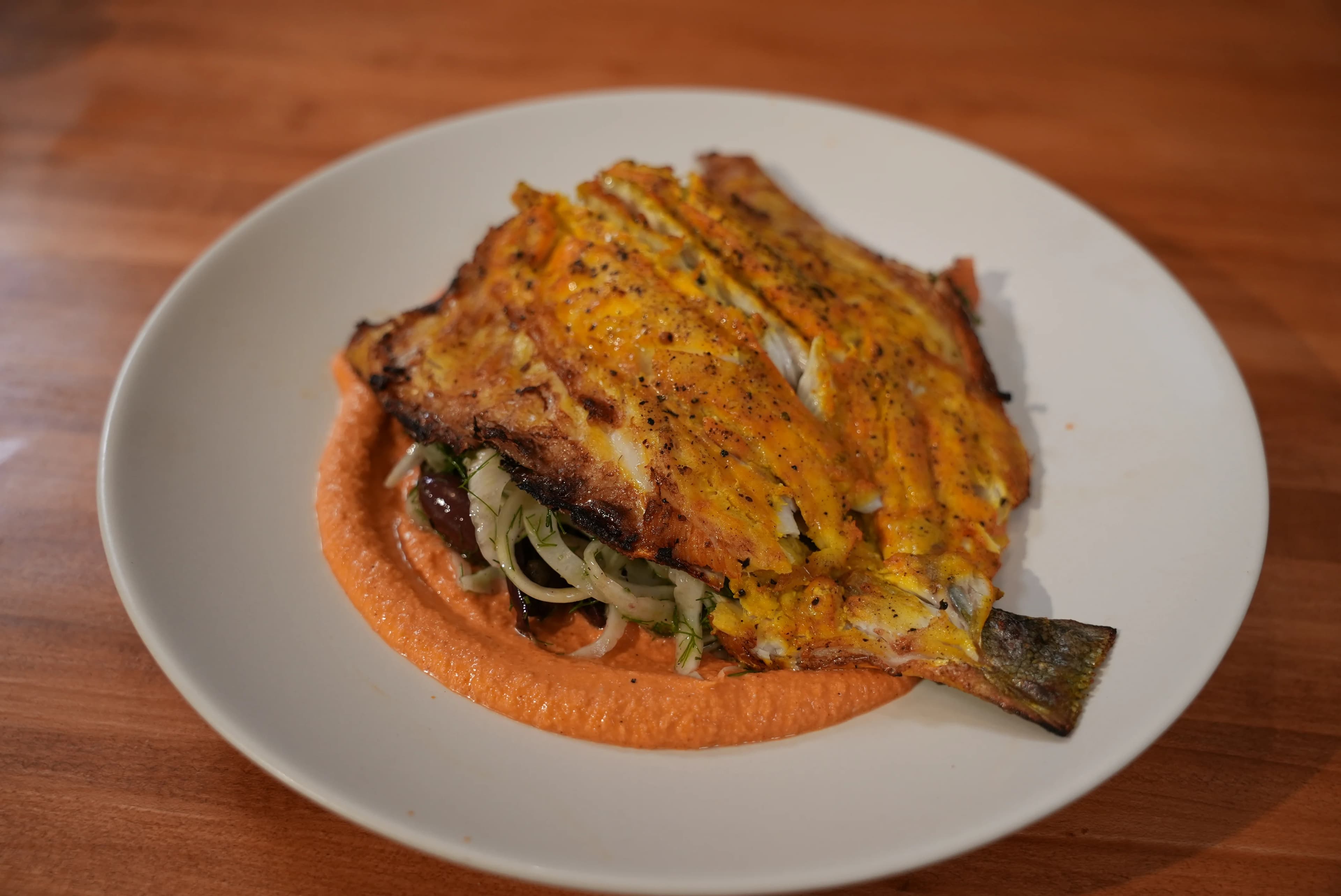 Picture for Saffron Marinated Bronzino with Romesco & Fennel-Citrus Salad