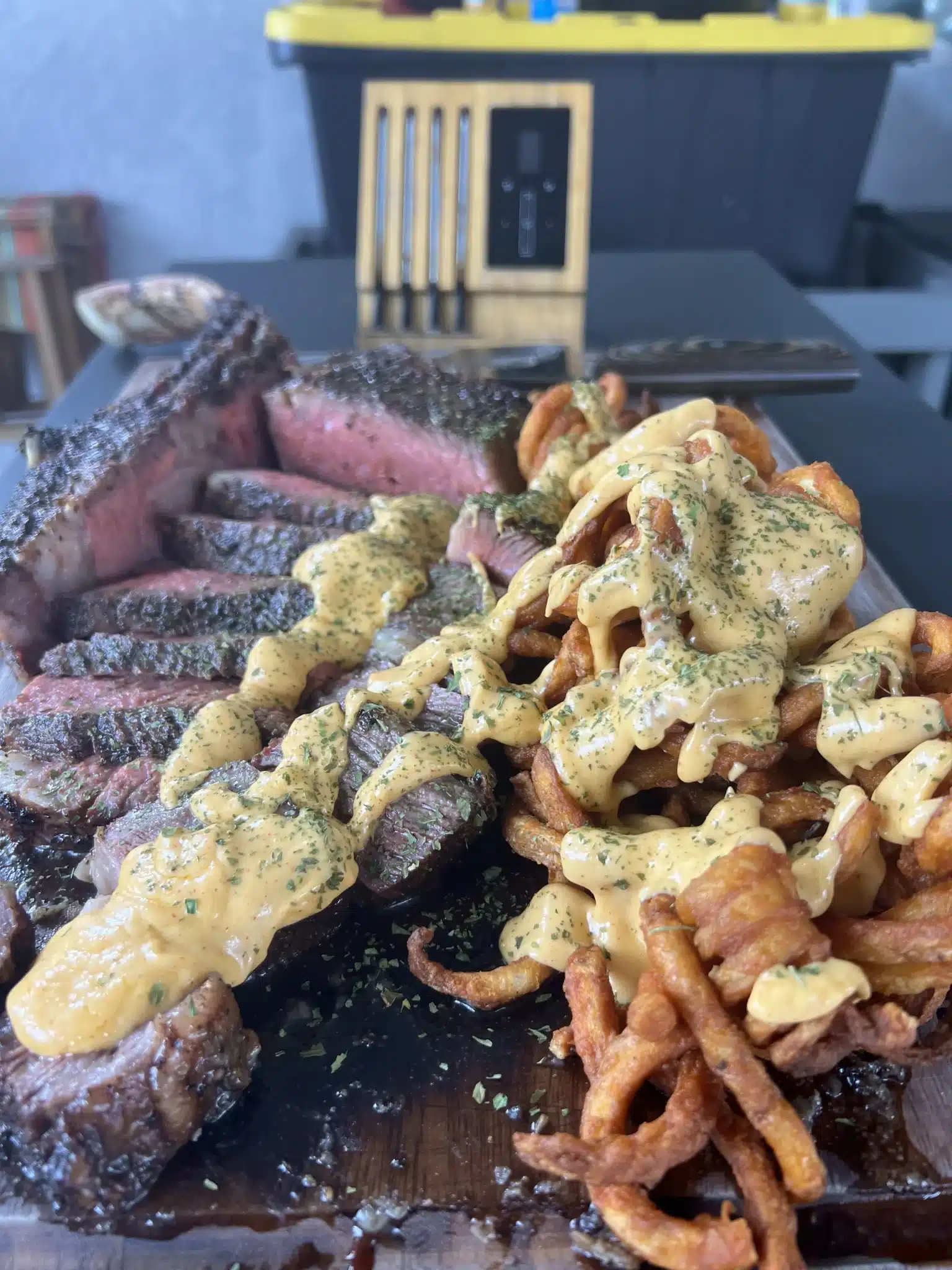 Picture for Grilled Tomahawk Steak with Curly Fries and Cheese Sauce