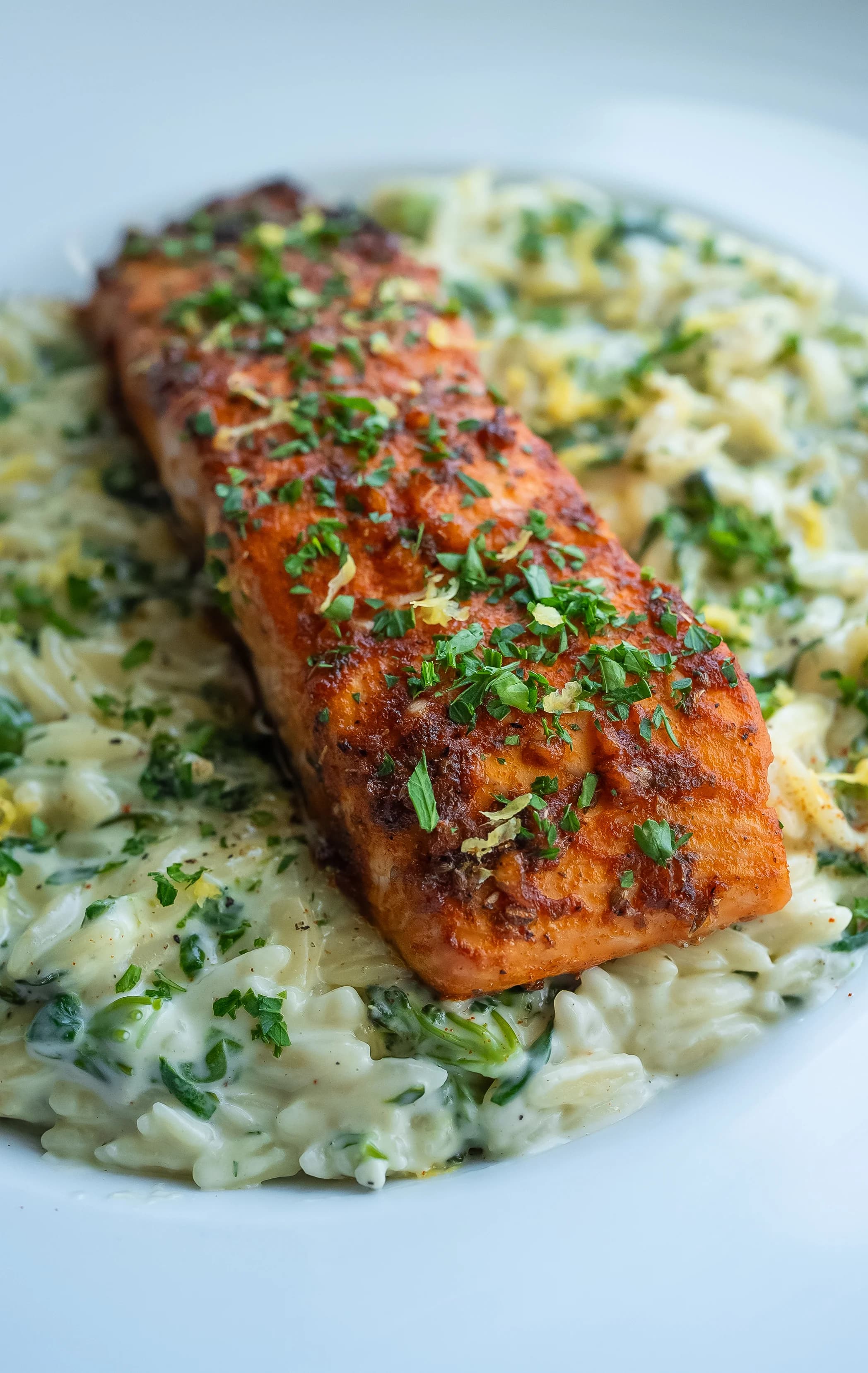 Picture for Broccoli-Spinach Orzo with Baked Garlic Salmon