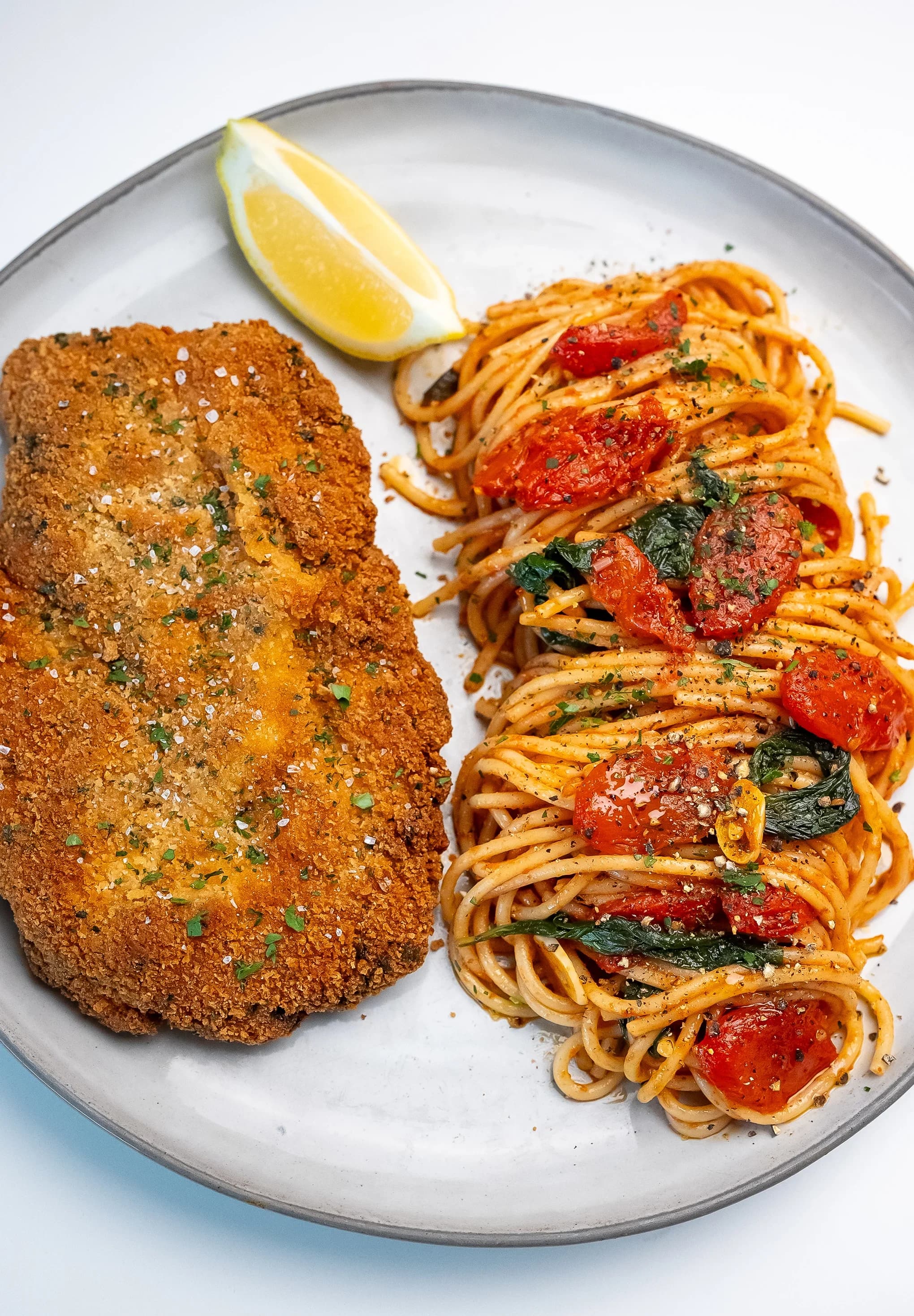 Picture for Cherry Tomato Spaghetti with Fried Chicken Cutlet