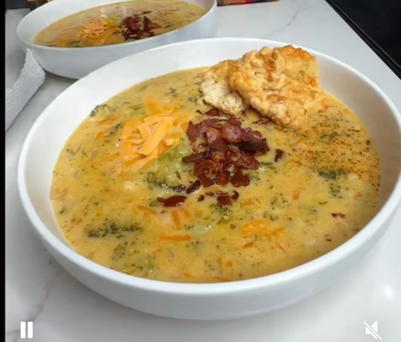 Picture of Broccoli Cheddar Chicken Soup with Chicken, Bacon, Bouillon, Old Bay, and Shallots