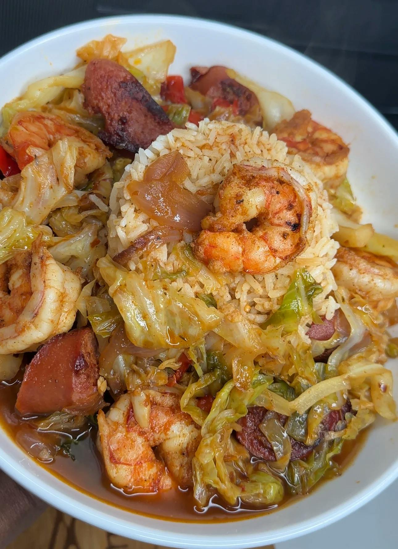 Picture of Spicy Cabbage w/ Smoked Sausage & Cajun Shrimp 